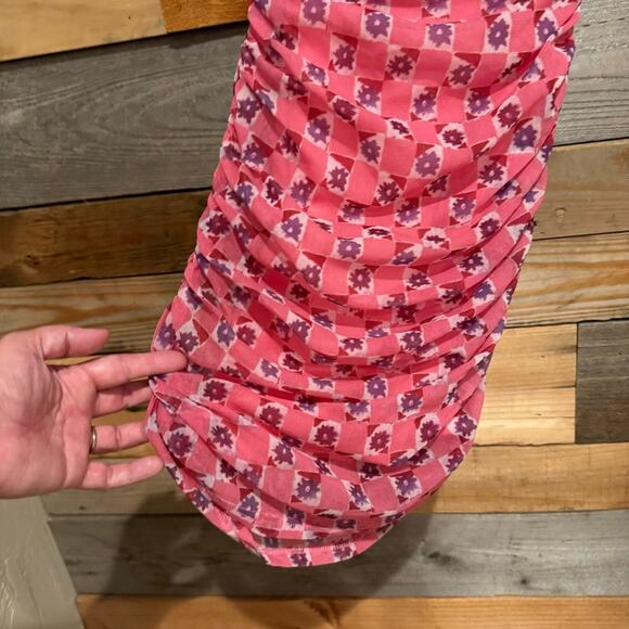 NWT UO Urban Outfitters Austin Ruched Mesh DressY2K Mini Floral Pink Size S - Picture 10 of 16